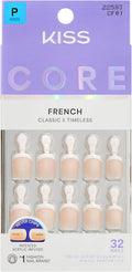 Kiss Core French Tip Press On Nails Perfection, Petite Squoval, 32 Count