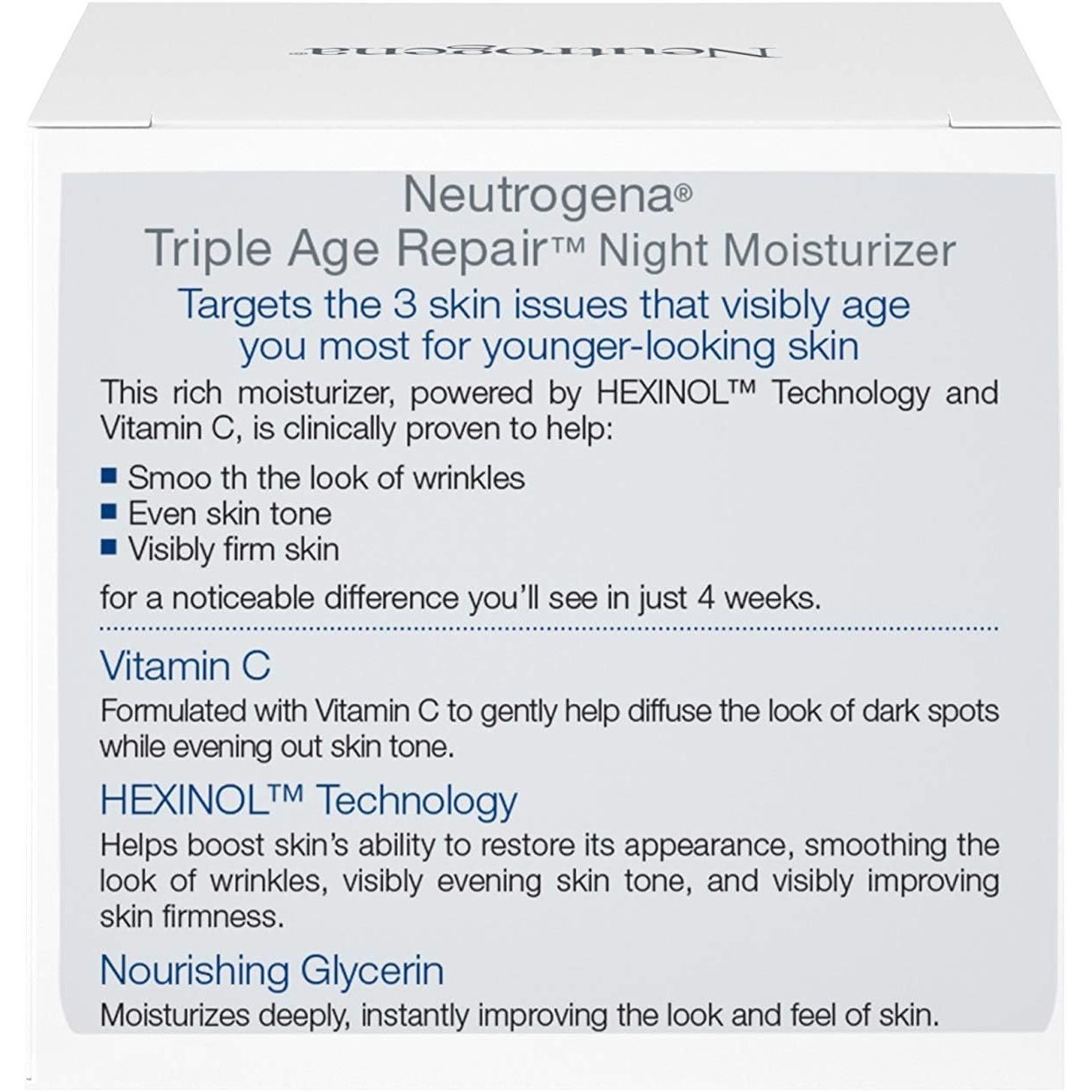 Neutrogena Triple Age Repair Night Cream, Vitamin C, Wrinkle & Dark Spot Remover, Firming Face & Neck, Glycerin & Shea Butter, 1.7 oz
