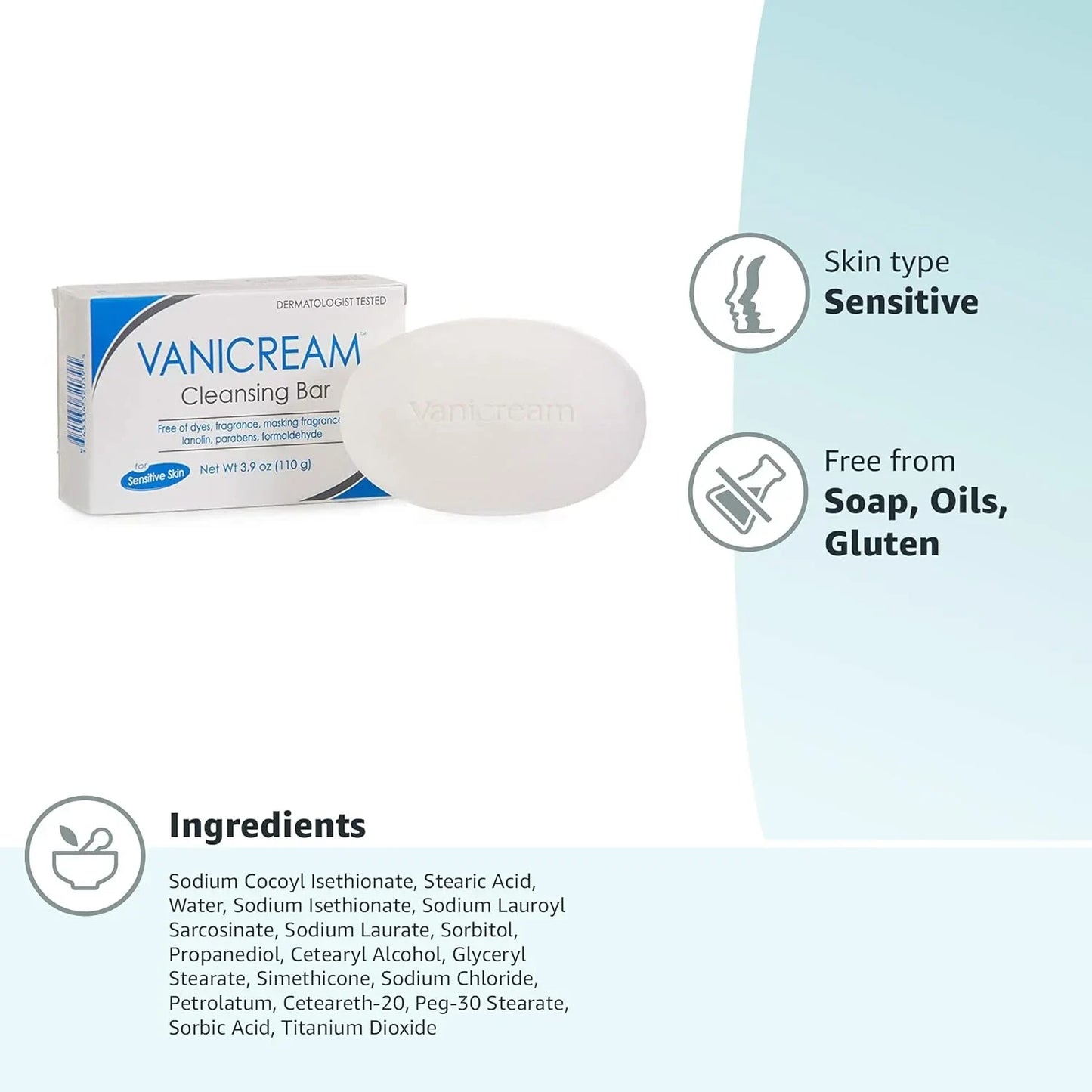 Vanicream Cleansing Bar | Fragrance, Gluten and Sulfate Free 3.9 Ounce - USA in UK