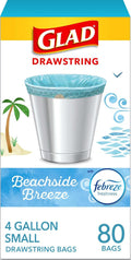 Glad 15 L (4 Gallon) Small Trash Bags, Beachside Breeze, 80 Count