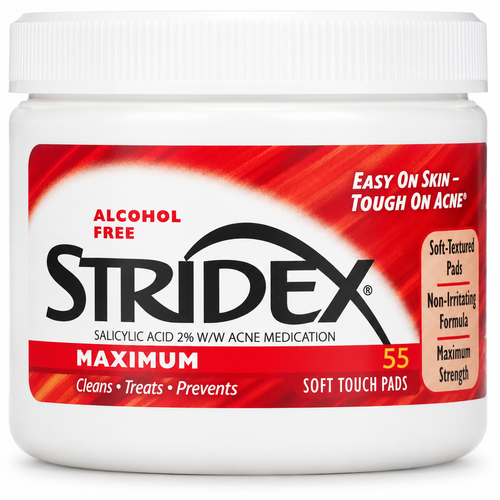 Stridex Maximum Strength Acne Control Pads 2% Salicylic Acid Alcohol Free 55 Pads