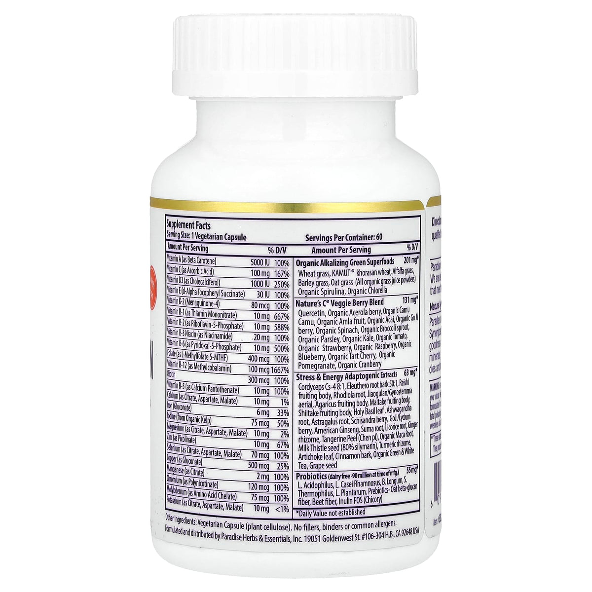 Paradise Herbs Earth's Blend One Daily Superfood Multi with Iron, 60 Capsules - view 2
