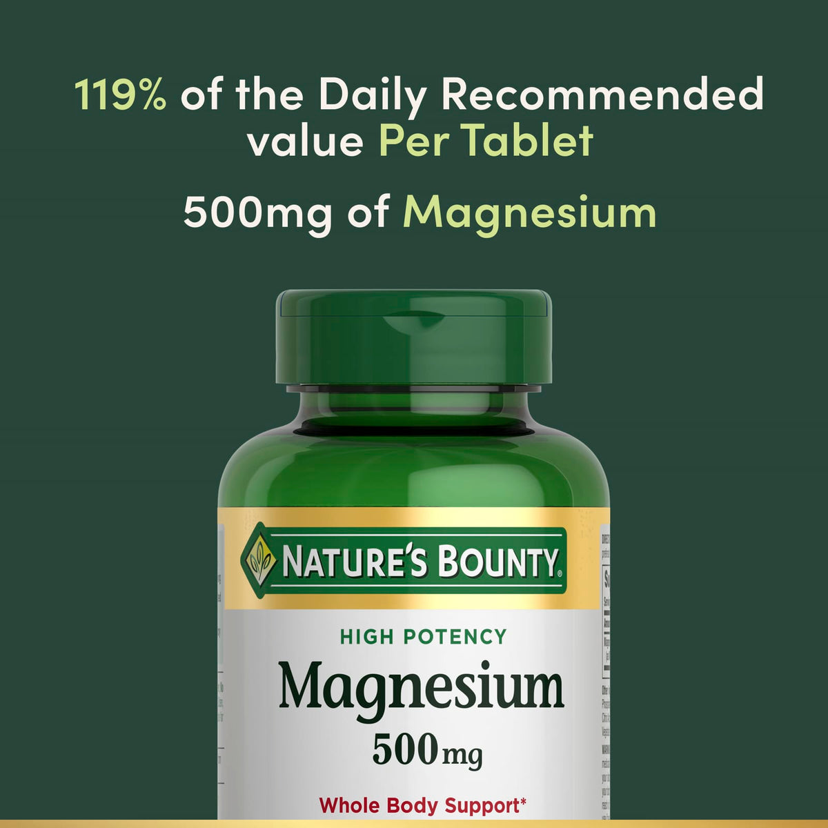 Nature's Bounty Magnesium High Potency, 500 mg, 200 Coated Tablets - view 6