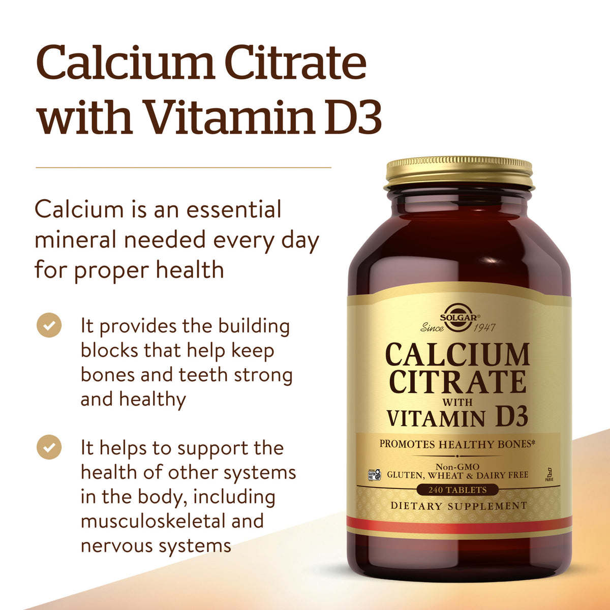 Solgar Calcium Citrate with Vitamin D3, 240 Tablets - view 6