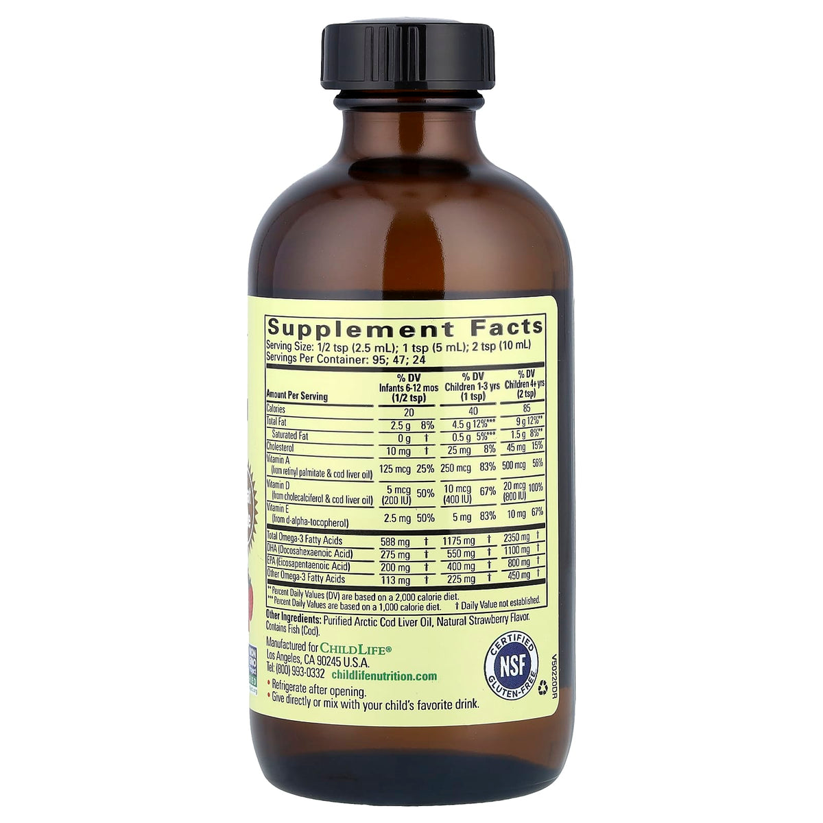 ChildLife Essentials Arctic Cod Liver Oil, Natural Strawberry, 237 ml (8 fl oz) - view 2