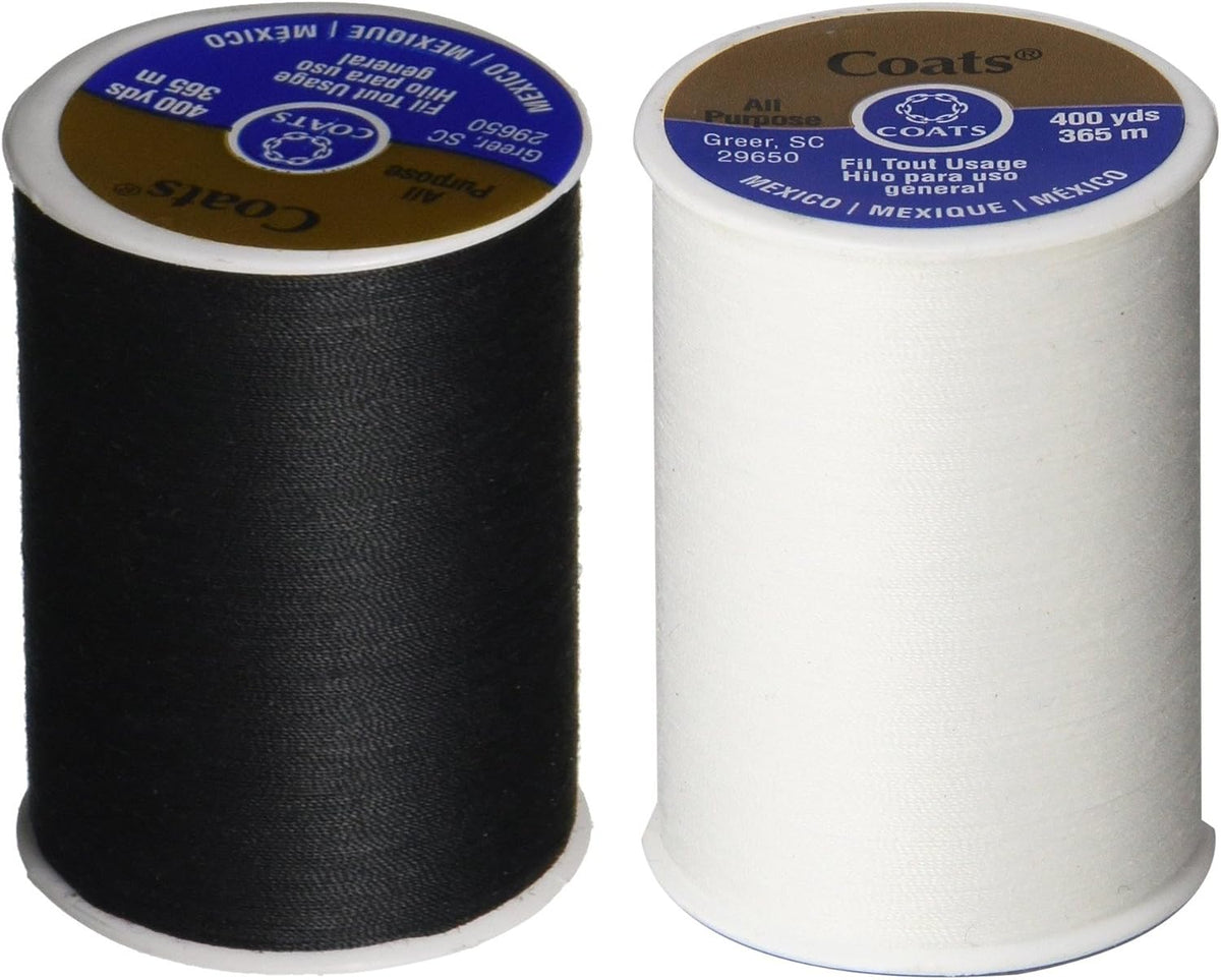 Coats & Clark Dual Duty All-Purpose Thread, Black and White, 2 x 400 Yard Spools