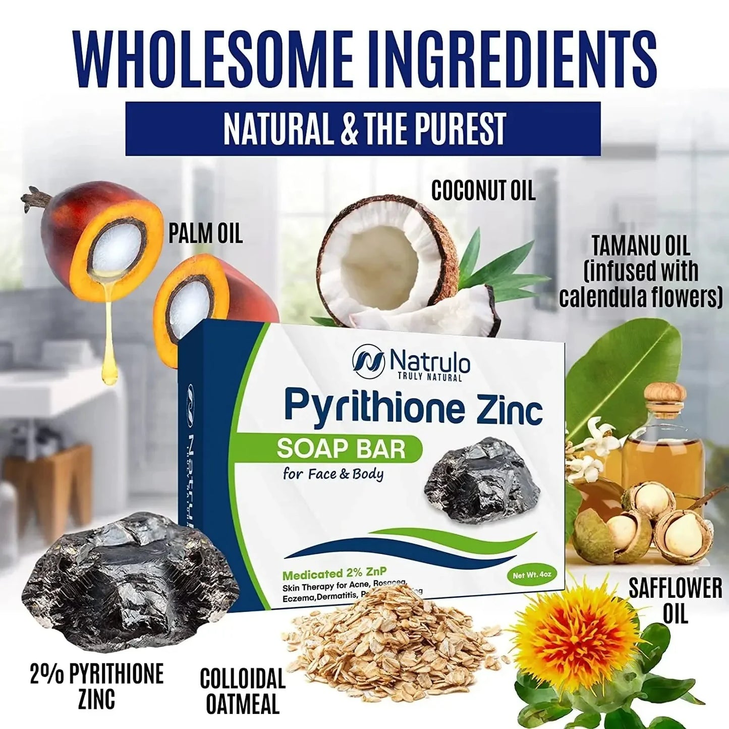 Pyrithione Zinc Soap Bar for Face & Body, 4Oz | Medicated 2% Znp Bar Soap Skin Therapy Cleanser for Acne, Rosacea, Eczema, Dermatitis, Psoriasis, Itching | Cleansing, Calming Facial Wash Made in USA - USA in UK