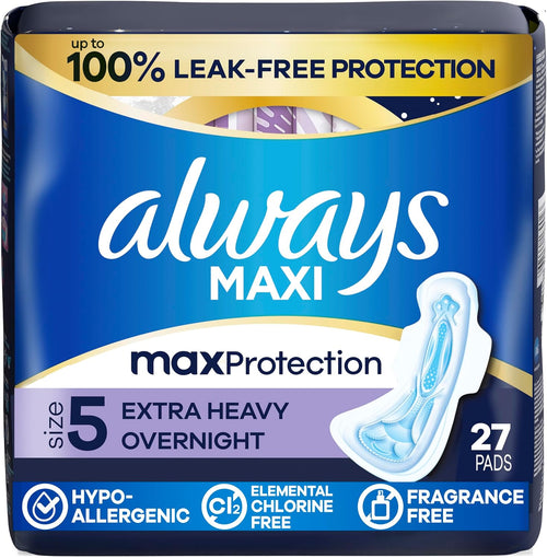Always Maxi Extra Heavy Overnight Pads with Wings Size 5, 27 Count