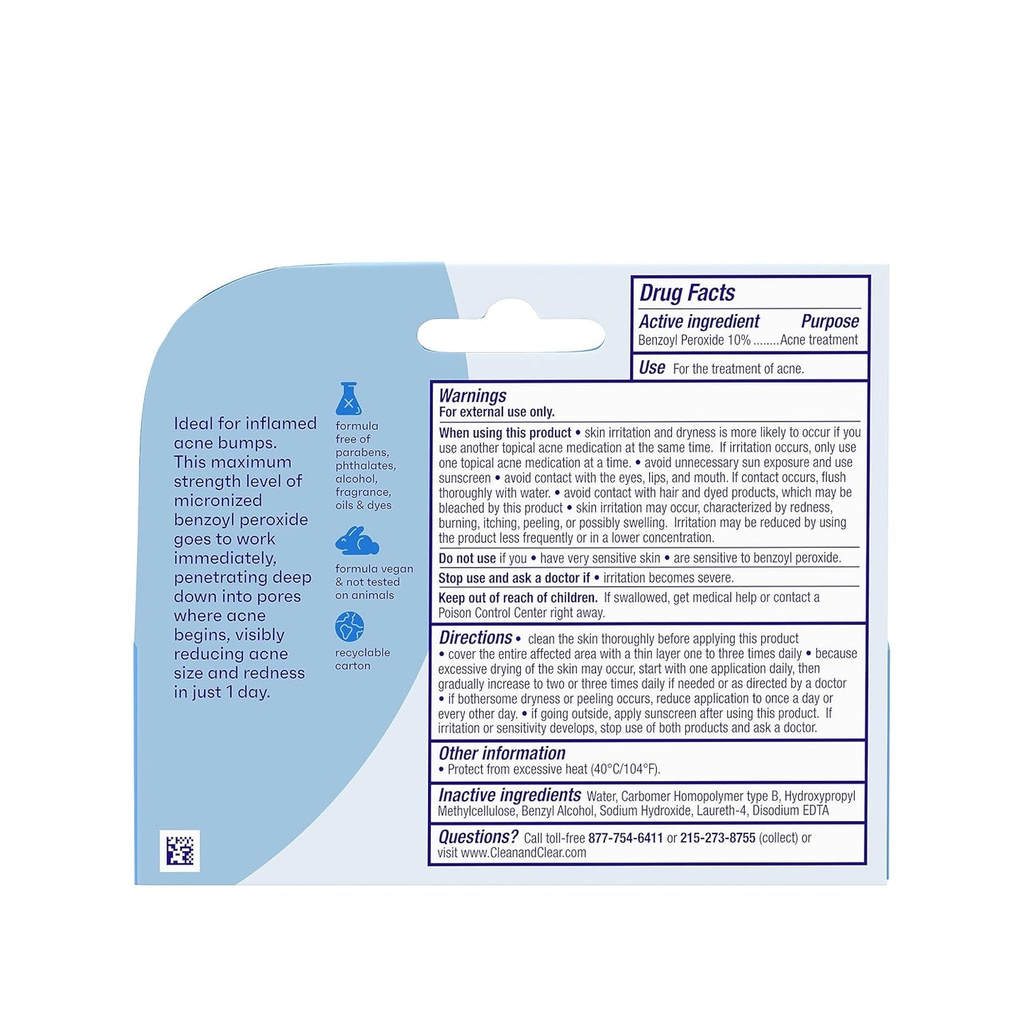 Clean & Clear Persa-gel Acne Gel Benzoyl Peroxide 10 % Max Strength 1 oz Tube