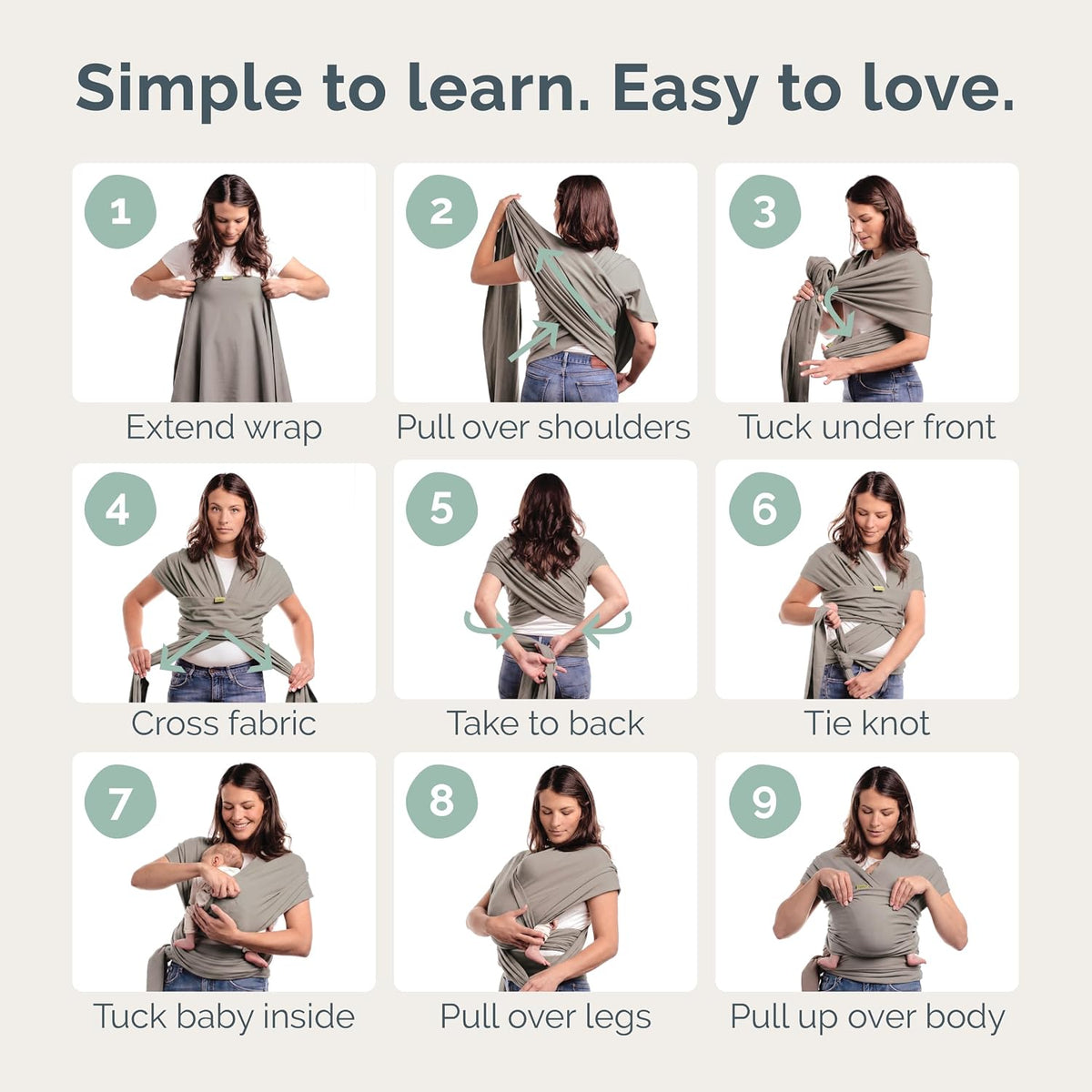 Boba Baby Wrap Carrier, Stretch Cotton, Grey - view 6