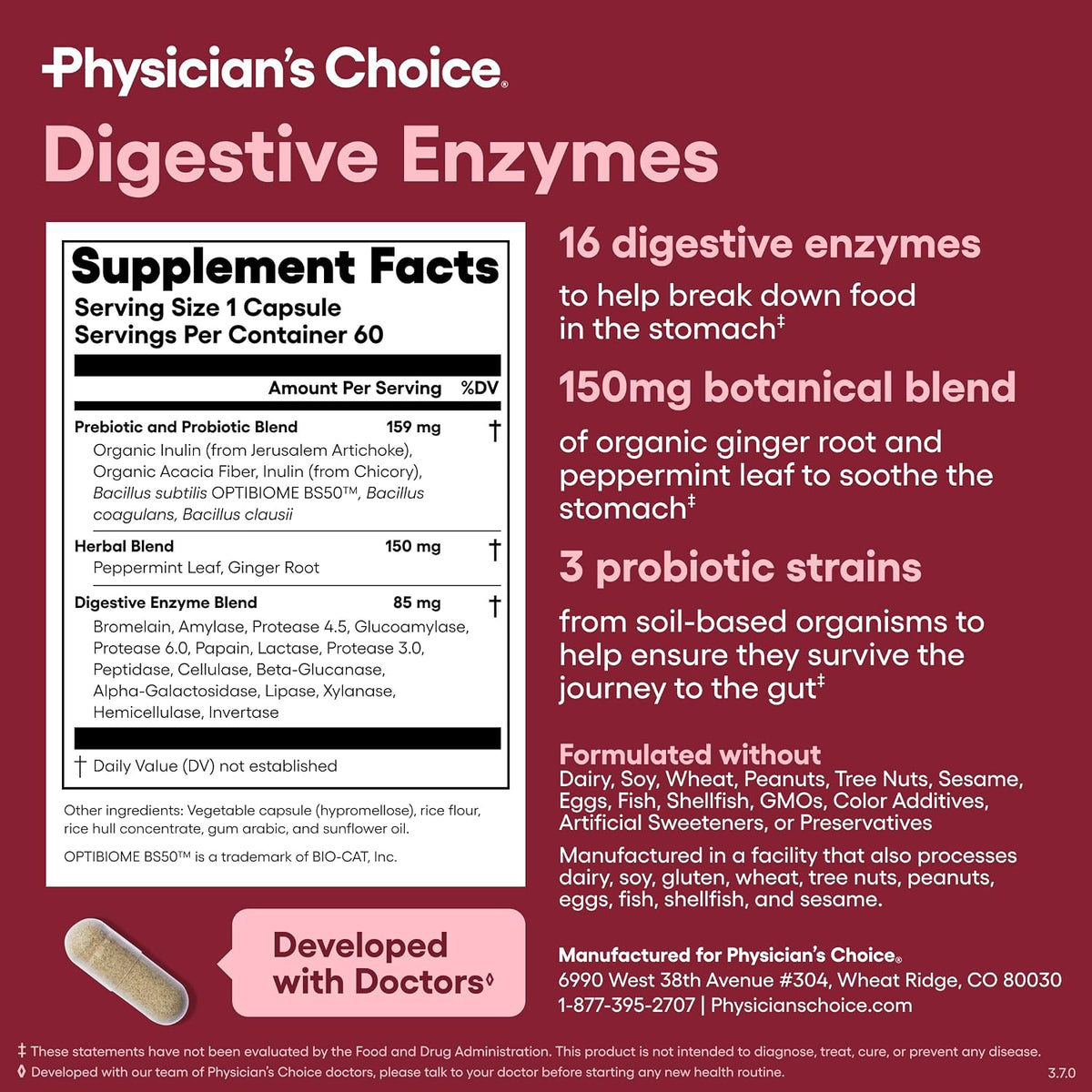 Physician's Choice Digestive Enzymes with Prebiotics and Probiotics, 60 Count - view 6
