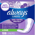 Always Anti-Bunch Xtra Protection Panty Liners, Long, Unscented, 108 Count
