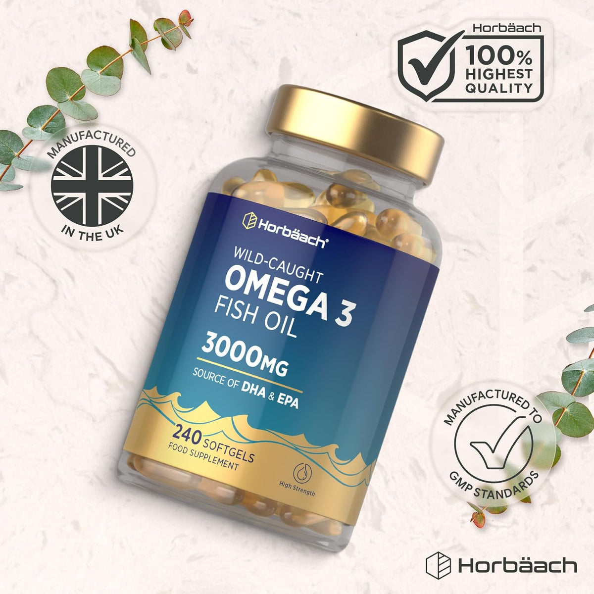 Horbäach Omega 3 High Strength Fish Oil 3000mg, 240 Softgels - view 6