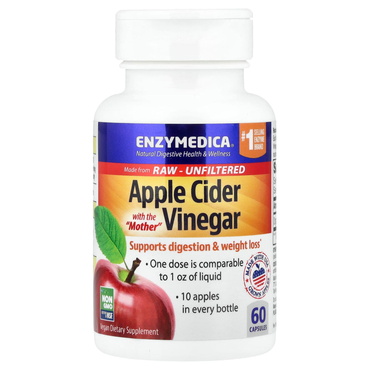 Enzymedica Apple Cider Vinegar with the Mother, 60 Capsules (355 mg Each) - view 3