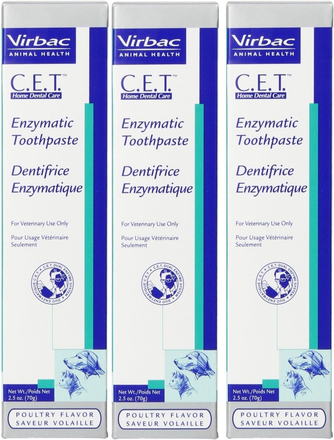 Virbac CET Poultry Toothpaste for Dogs and Cats 2.5 oz (70 g), Pack of 3