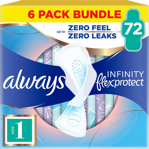 Always Infinity FlexProtect Sanitary Towels Size 1 Normal, 6 Packs of 12