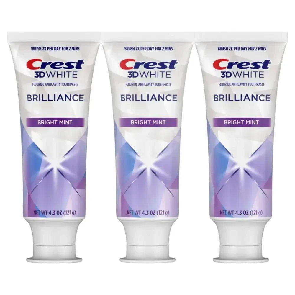 Crest 3D White Brilliance Bright Mint Teeth Whitening Toothpaste, 4.3 Oz Pack of 3, 100% More Surface Stain Removal, 24 Hour Active Stain Prevention, Whiter Teeth in 3 Days - USA in UK