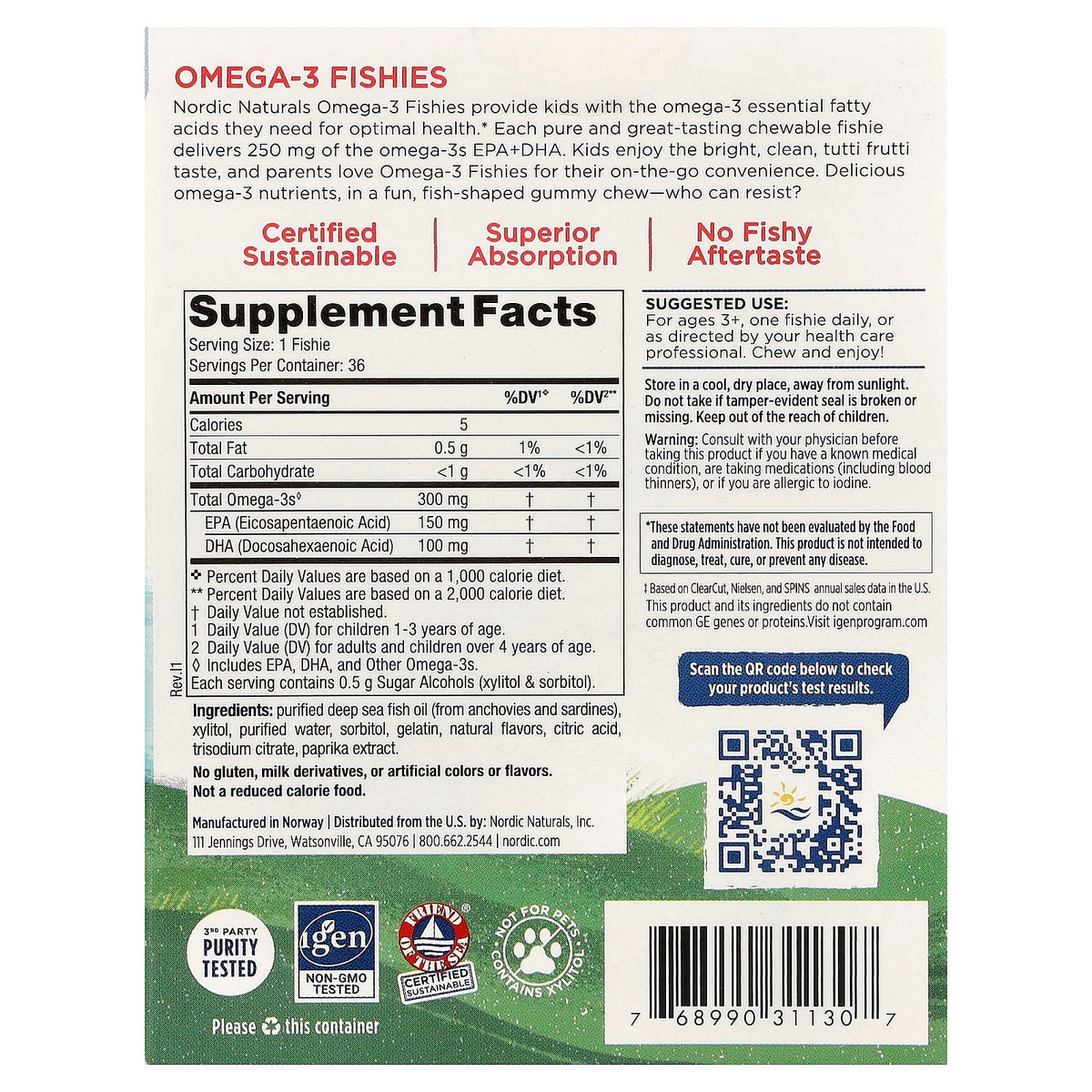 Nordic Naturals Omega-3 Fishies, Zero Sugar, Tutti Frutti, Ages 3+, 36 Fishies - view 2