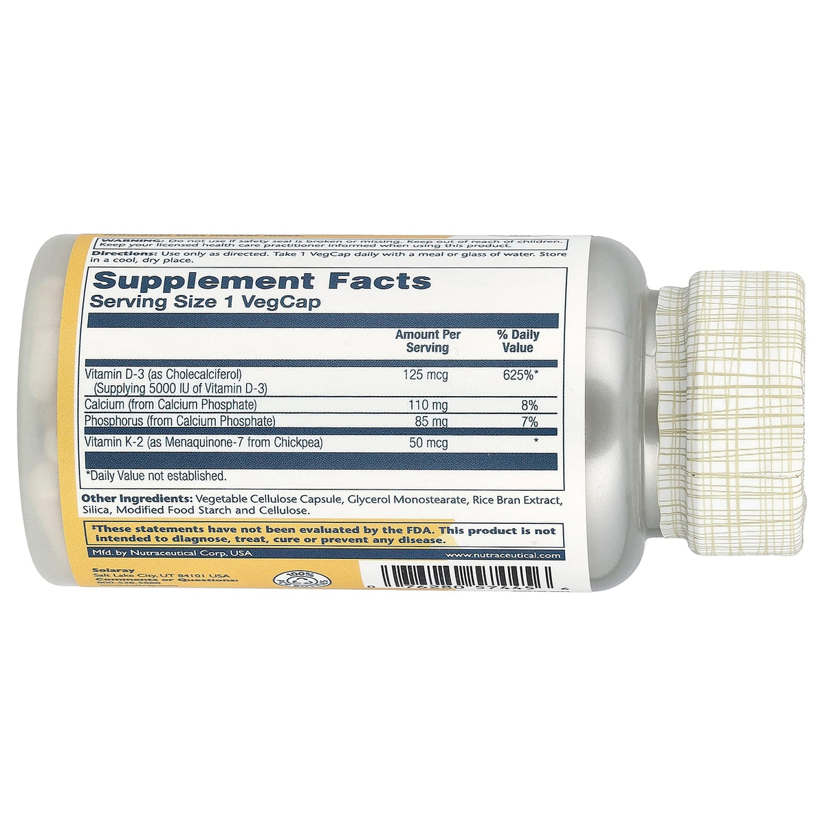 Solaray Vitamin D3 + K2, 120 VegCaps - view 2