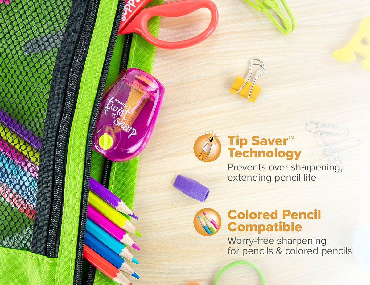Bostitch Twist-n-Sharp Handheld Pencil Sharpener for Kids, Pink - view 6