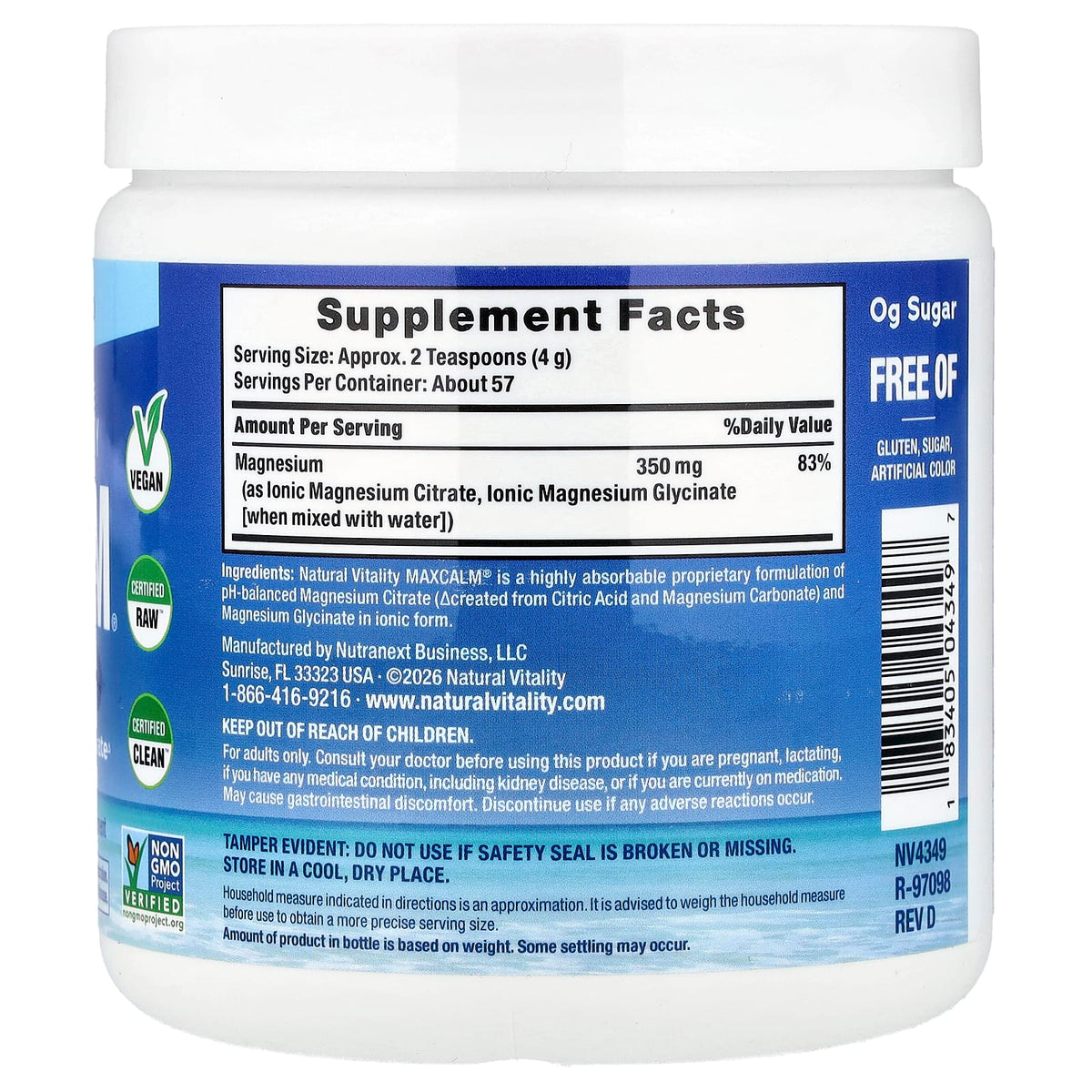 Natural Vitality MaxCalm Relaxing Drink Mix, Unflavoured, 227 g (8 oz) - view 2