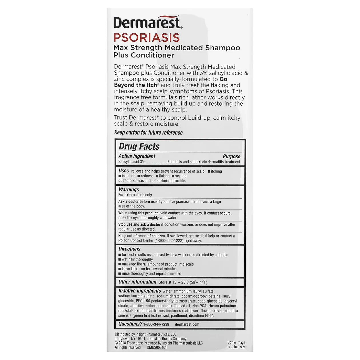 Dermarest, Medicated Shampoo + Conditioner, Maximum Strength, Fragrance Free, 8 fl oz (236 ml) - USA in UK