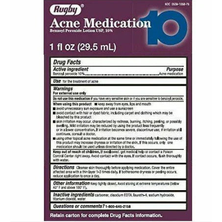 Rugby Acne Gel Benzoyl Peroxide 10 % Max Strength 1oz - USA in UK