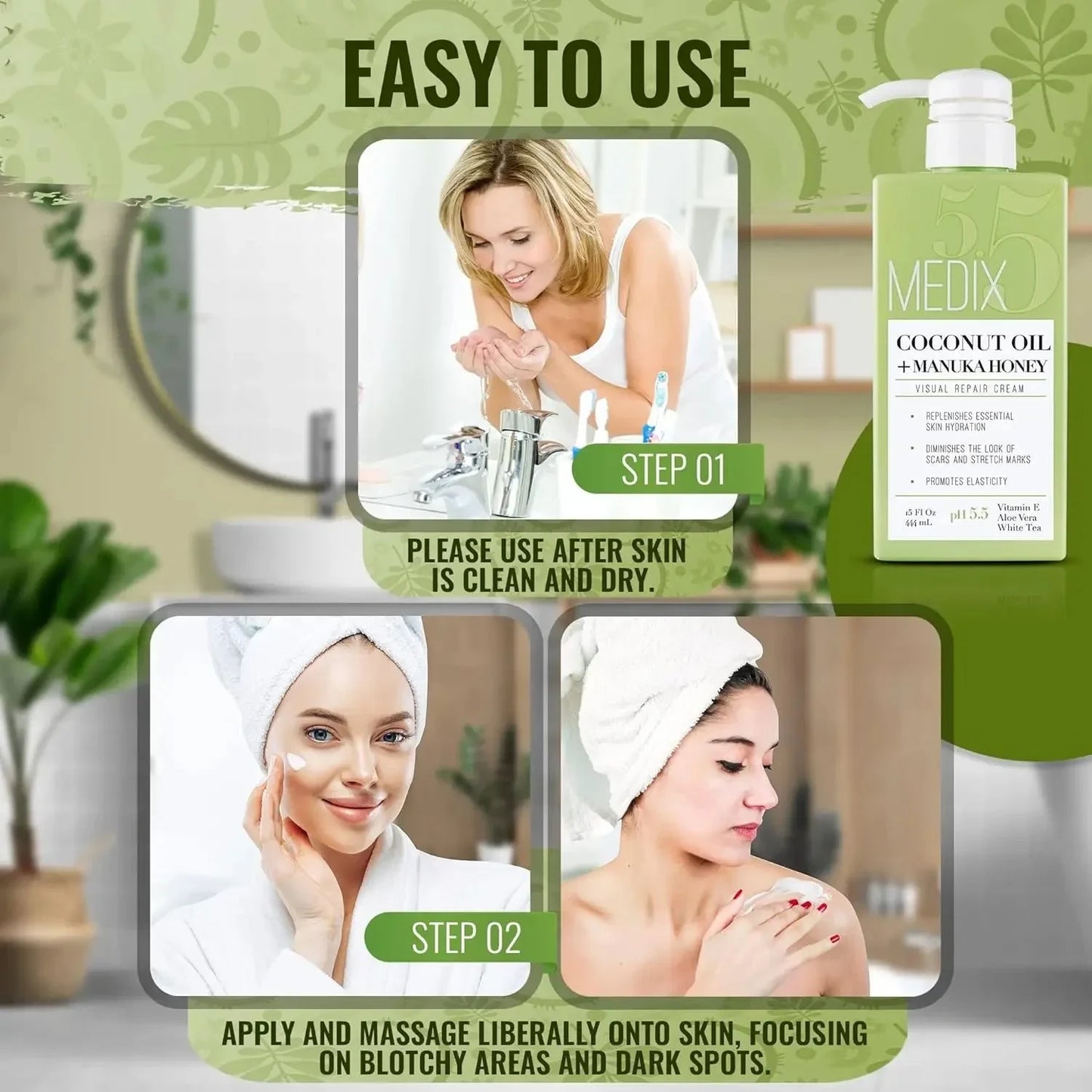 Medix 5.5 Coconut Oil Lotion Skin Care Body & Face Moisturizer Cream, W/Manuka Honey, Vitamin E, & Aloe Vera Helps Visually Repair Dry Skin, Scars, Stretch Marks, & Wrinkles, 444 Ml - USA in UK