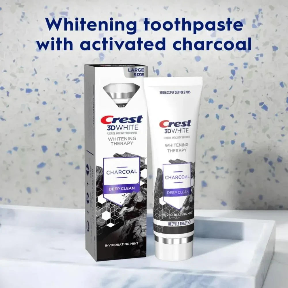 Crest 3D White Whitening Therapy Charcoal Deep Clean Invigorating Mint Teeth Whitening Toothpaste, 4.6 Oz Pack of 3, Anticavity Fluoride Toothpaste, Gently Brightens Teeth, Strengthens Enamel - USA in UK