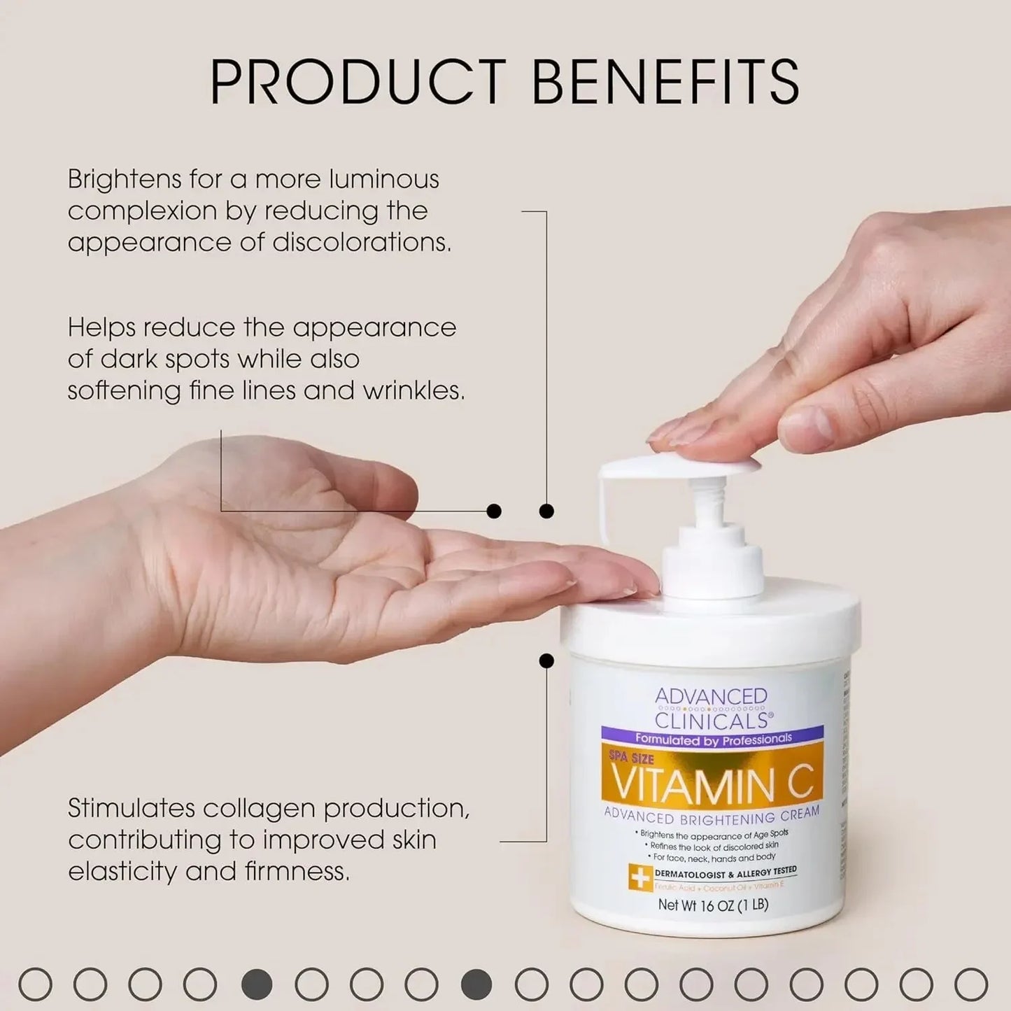 Advanced Clinicals Vitamin C Face & Body Cream Moisturizing Skin Care Lotion, anti Aging Vitamin C Skincare Moisturizer for Body, Face, Age Spots, Wrinkles, & Sun Damaged Skin, Large 16Oz (2-Pack) - USA in UK