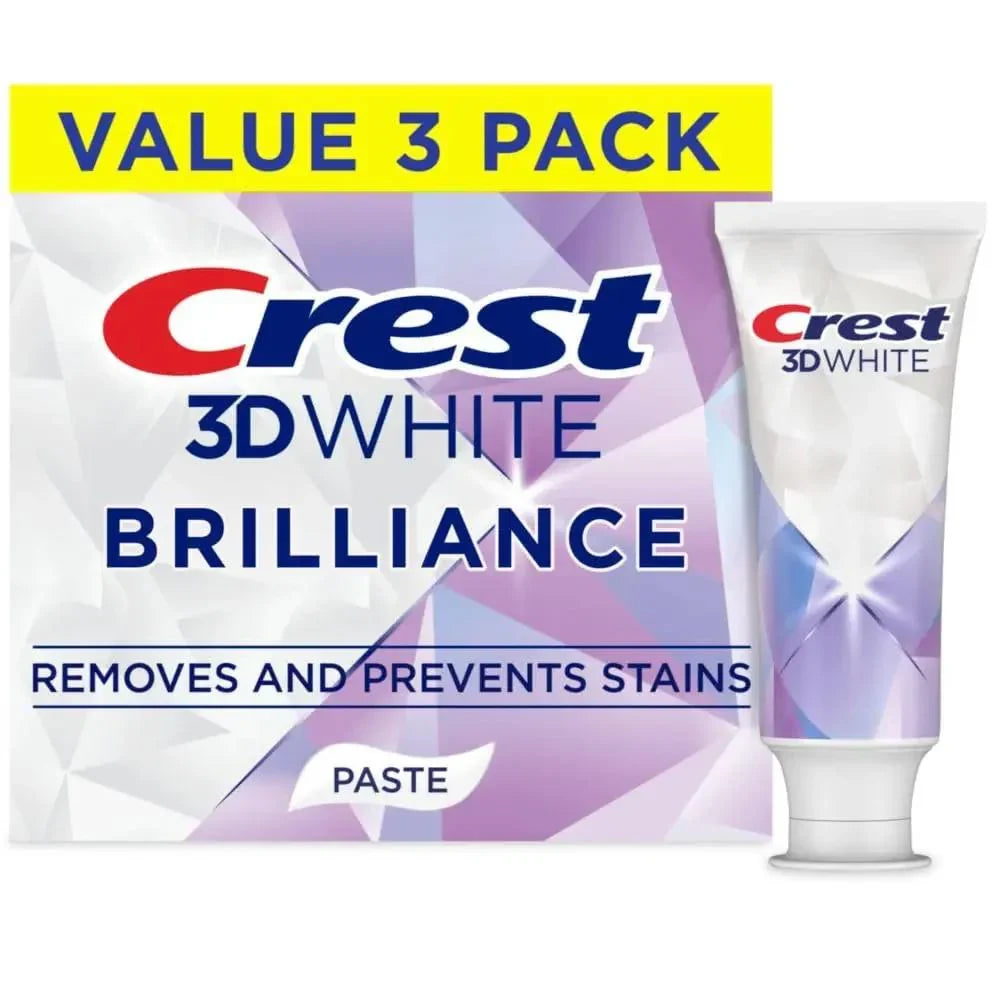 Crest 3D White Brilliance Bright Mint Teeth Whitening Toothpaste, 4.3 Oz Pack of 3, 100% More Surface Stain Removal, 24 Hour Active Stain Prevention, Whiter Teeth in 3 Days - USA in UK