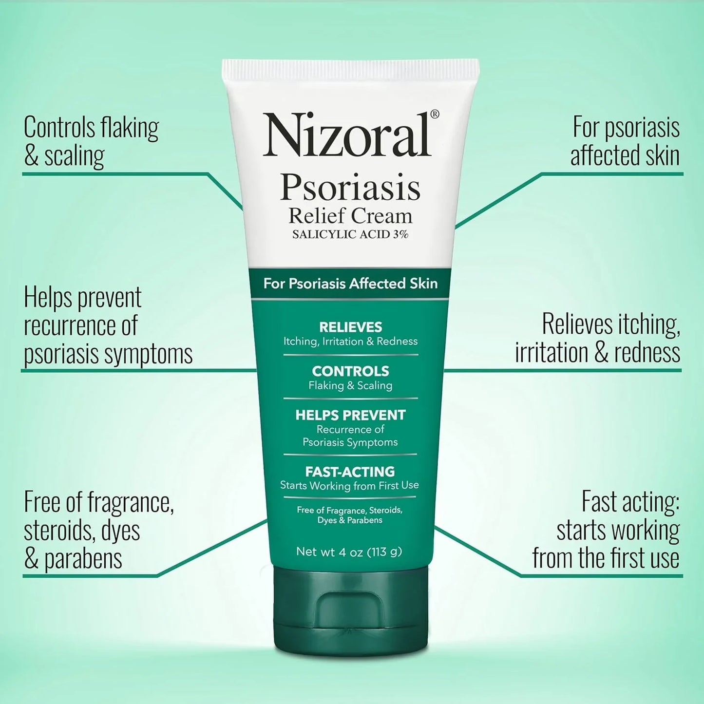 Nizoral Psoriasis Relief Cream- Relieves Itching, Irritation & Redness and Controls Flaking and Scaling with Maximum Strength Medicine (Salicylic Acid 3%), 4 Fl Oz - USA in UK