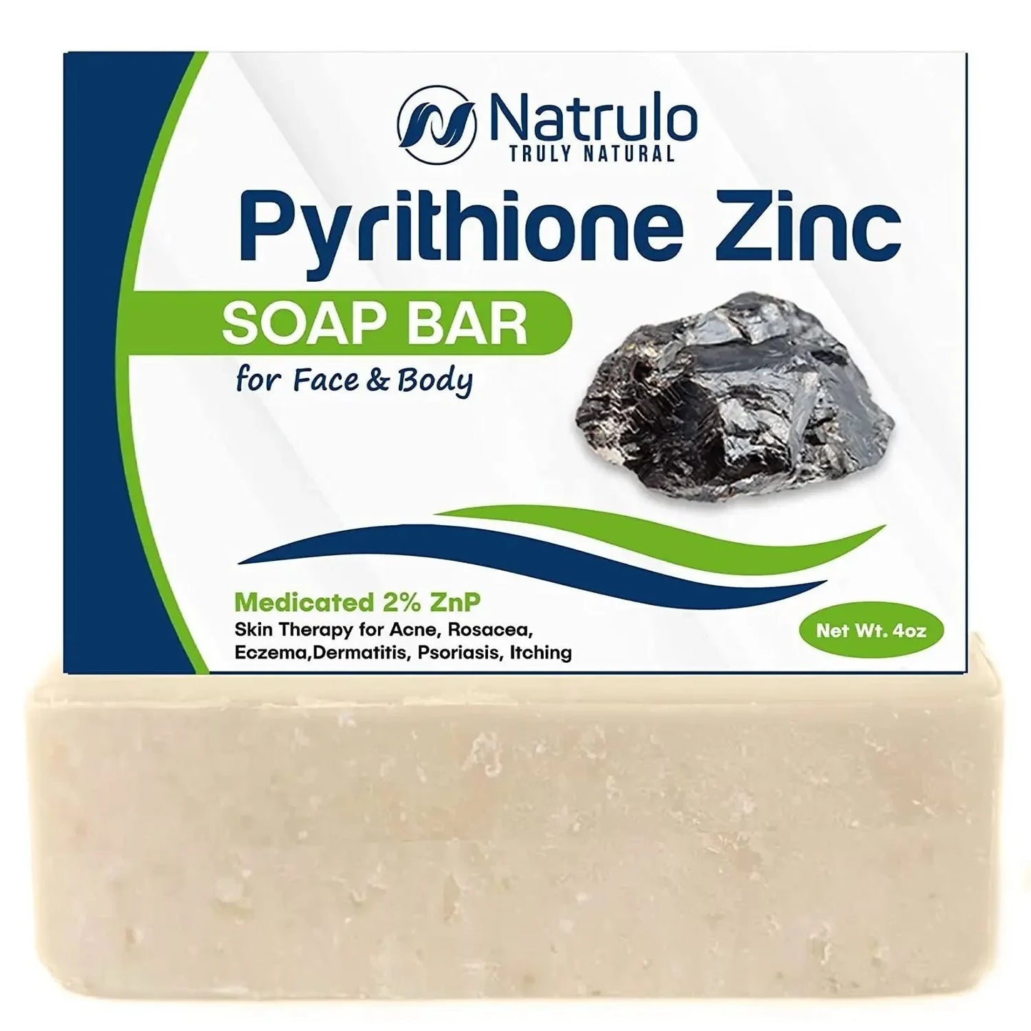 Pyrithione Zinc Soap Bar for Face & Body, 4Oz | Medicated 2% Znp Bar Soap Skin Therapy Cleanser for Acne, Rosacea, Eczema, Dermatitis, Psoriasis, Itching | Cleansing, Calming Facial Wash Made in USA - USA in UK