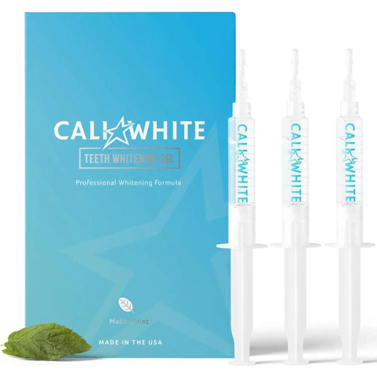 Cali White Teeth Whitening Kit Gel Refills, 35% Carbamide Peroxide, Natural, Vegan, Organic Whitener for Sensitive Tooth Bleach, Gels Made in USA, 3X 5Ml Syringes, Use with UV or LED Light & Trays