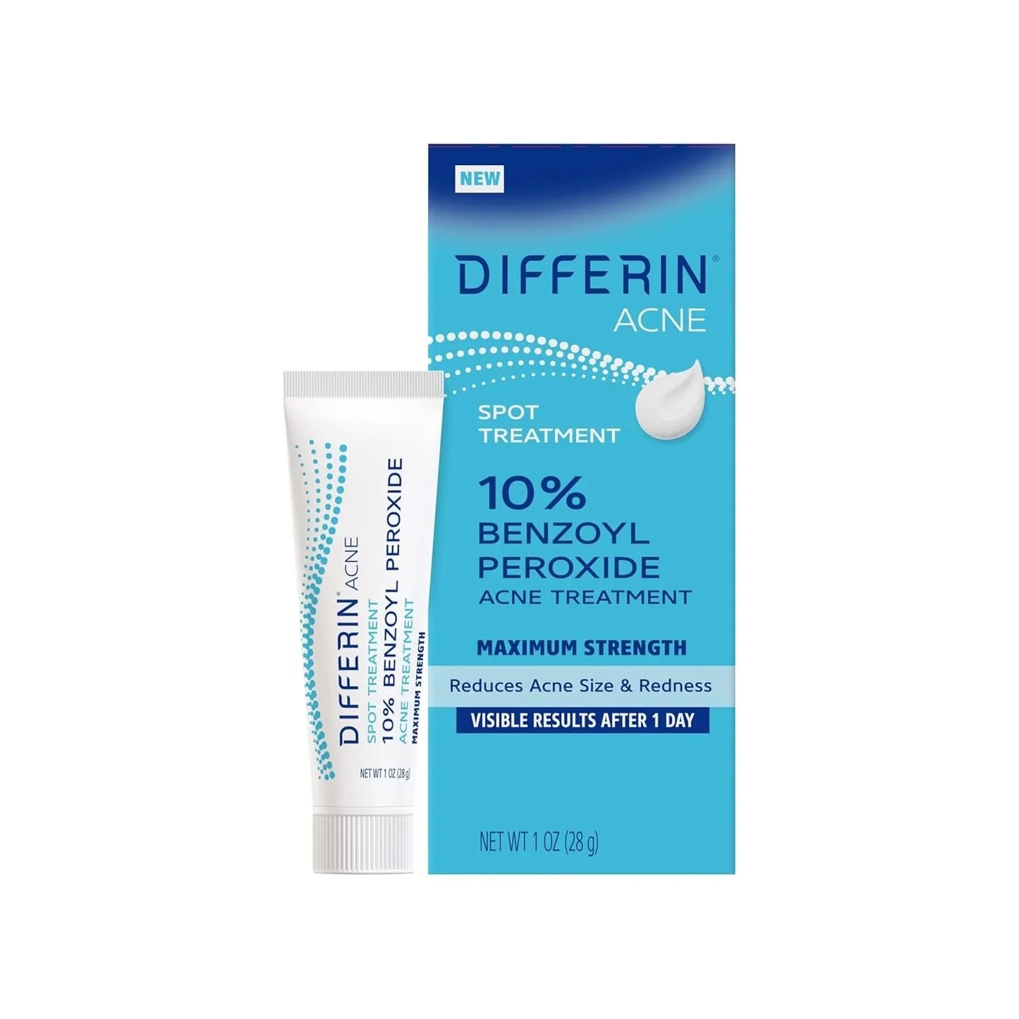Differin Acne Spot Treatment with 10% Benzoyl Peroxide, Maximum Strength OTC Acne Treatment, Fast Acting Spot Treatment for Face, 1 Oz - USA in UK