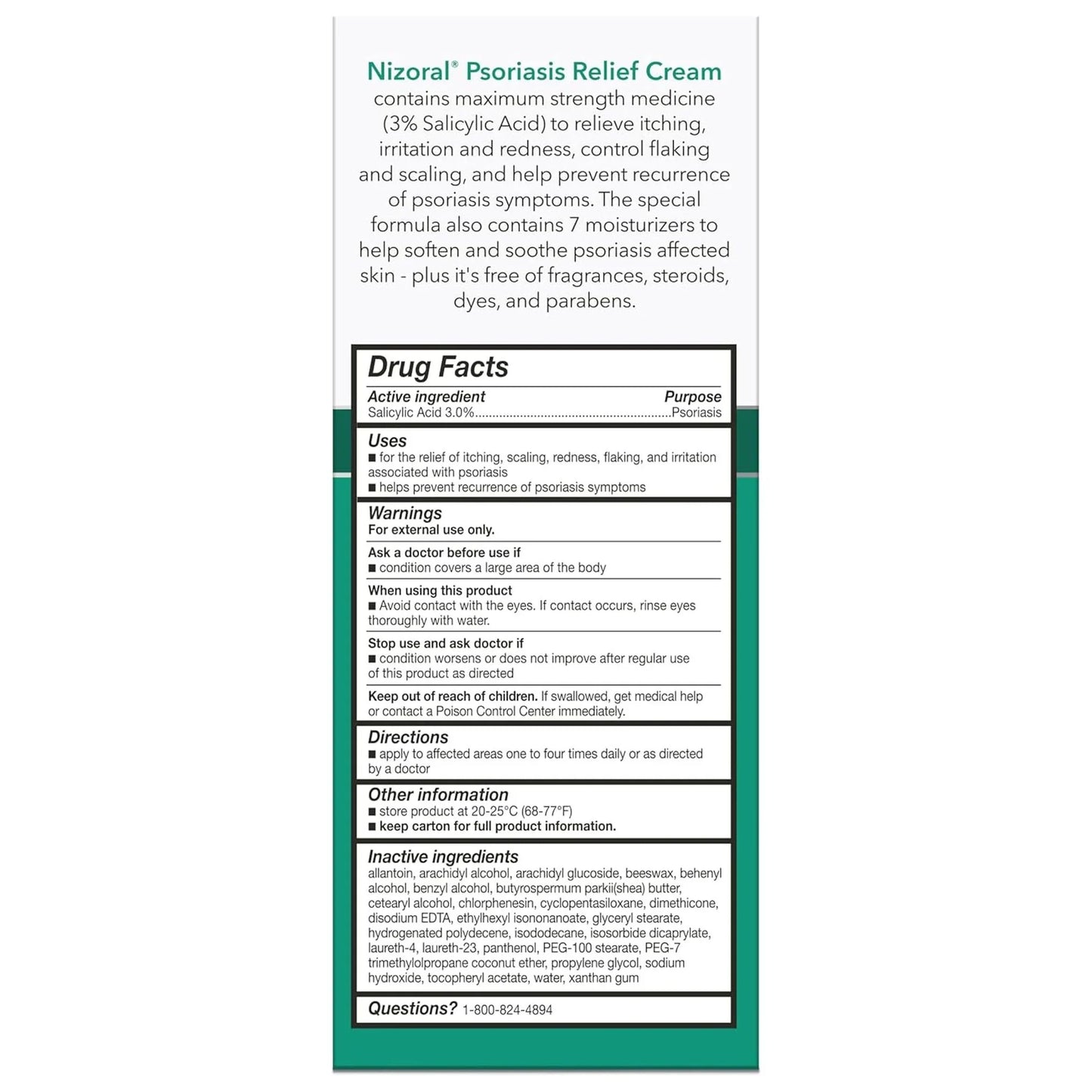 Nizoral Psoriasis Relief Cream- Relieves Itching, Irritation & Redness and Controls Flaking and Scaling with Maximum Strength Medicine (Salicylic Acid 3%), 4 Fl Oz - USA in UK