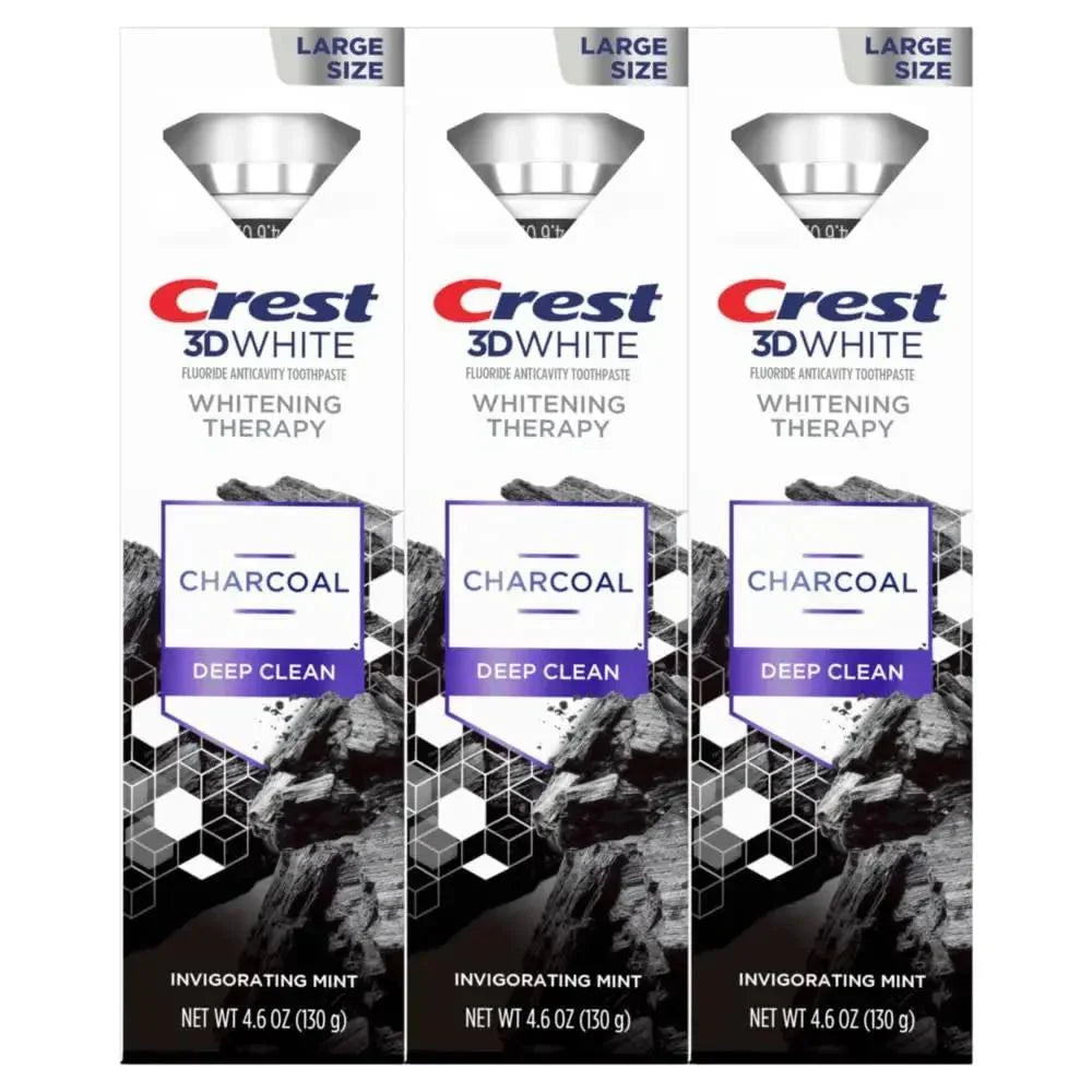 Crest 3D White Whitening Therapy Charcoal Deep Clean Invigorating Mint Teeth Whitening Toothpaste, 4.6 Oz Pack of 3, Anticavity Fluoride Toothpaste, Gently Brightens Teeth, Strengthens Enamel - USA in UK