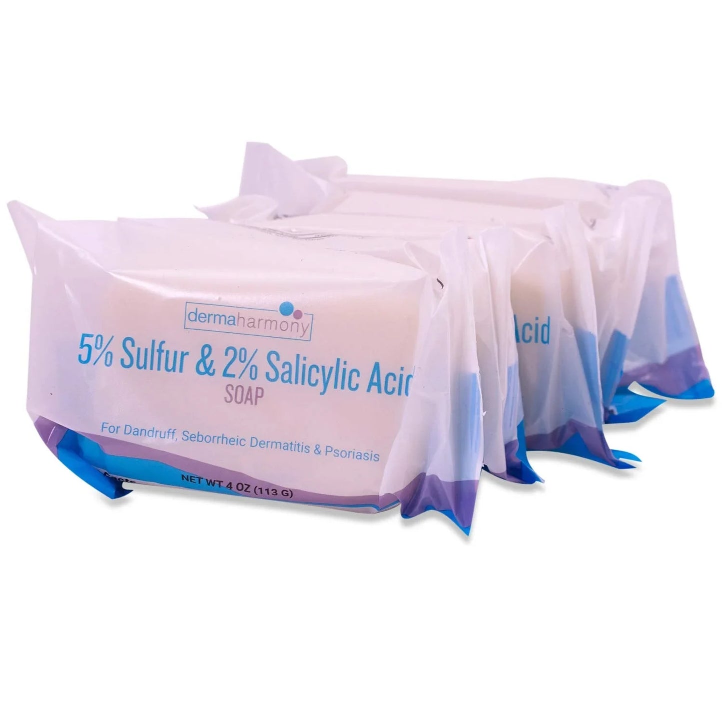 Dermaharmony 5% Sulfur 2% Salicylic Acid Bar Soap 4 Oz – Crafted for Those with Seborrehic Dermatitis, Dandruff, and Psoriasis (5 Pack) - USA in UK