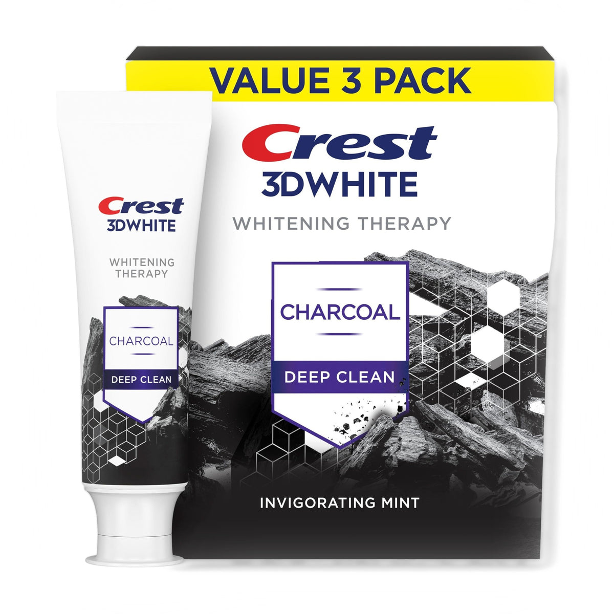 Crest 3D White Charcoal Whitening Toothpaste 130 g – Pack of 3
