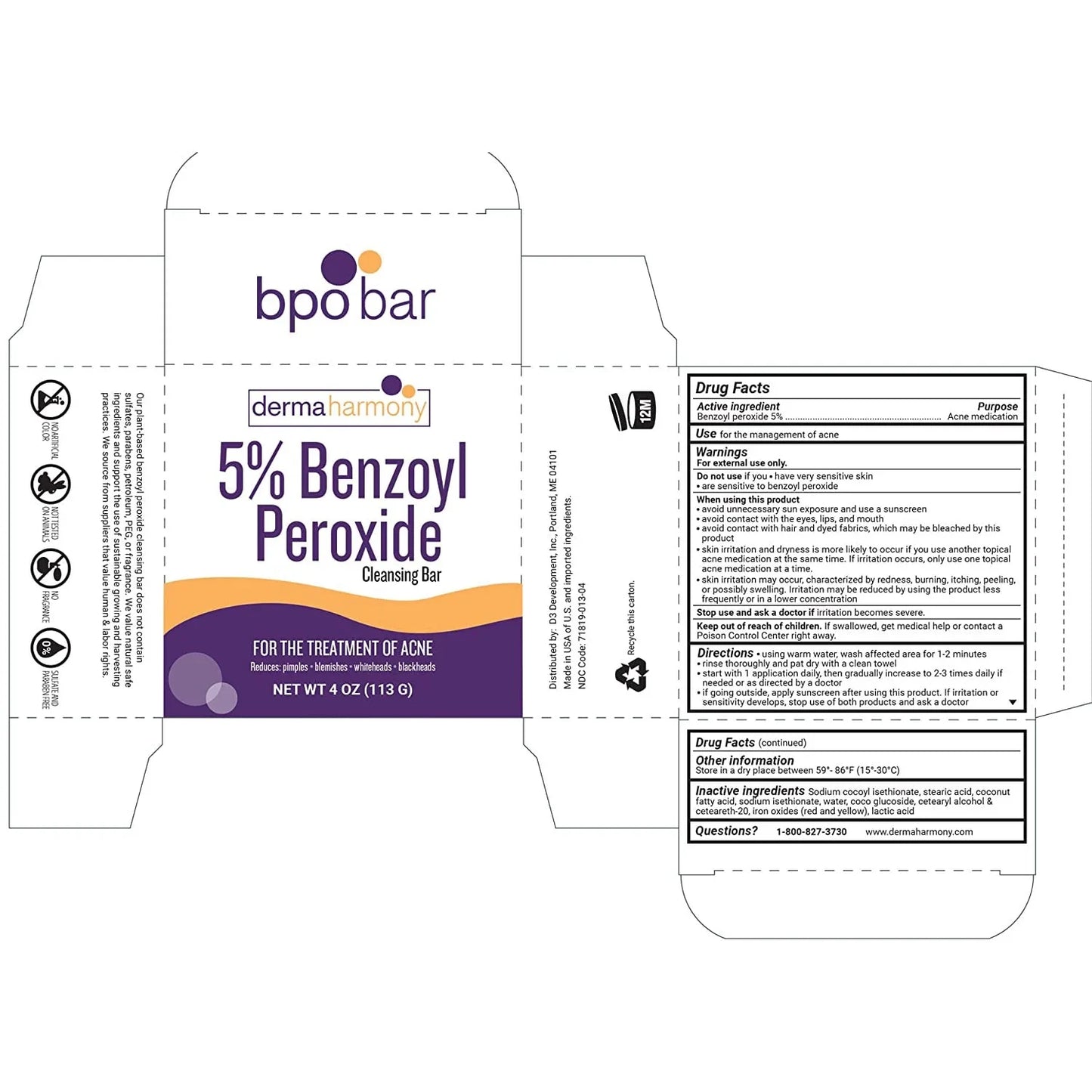 Dermaharmony 5% Benzoyl Peroxide Cleansing Bar for Acne (4 Oz) - USA in UK