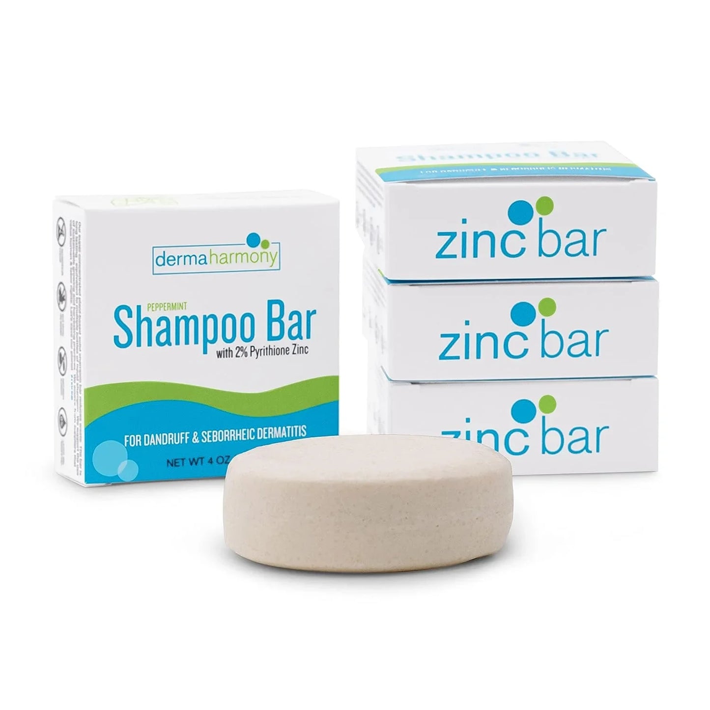 Dermaharmony 2% Pyrithione Zinc Shampoo Bar for Dandruff and Seborrheic Dermatitis - Peppermint (4 Oz) - USA in UK