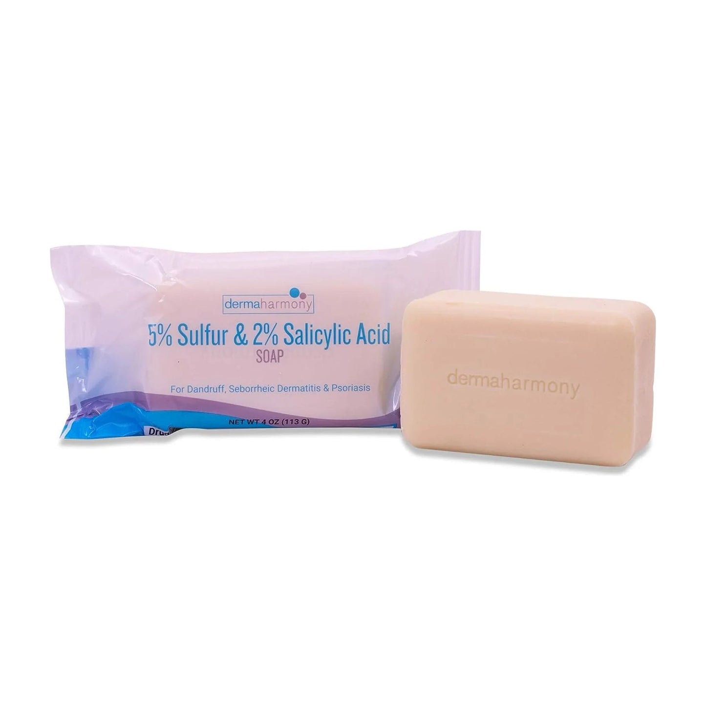 Dermaharmony 5% Sulfur 2% Salicylic Acid Bar Soap 4 Oz – Crafted for Those with Seborrehic Dermatitis, Dandruff, and Psoriasis (1 Bar) - USA in UK