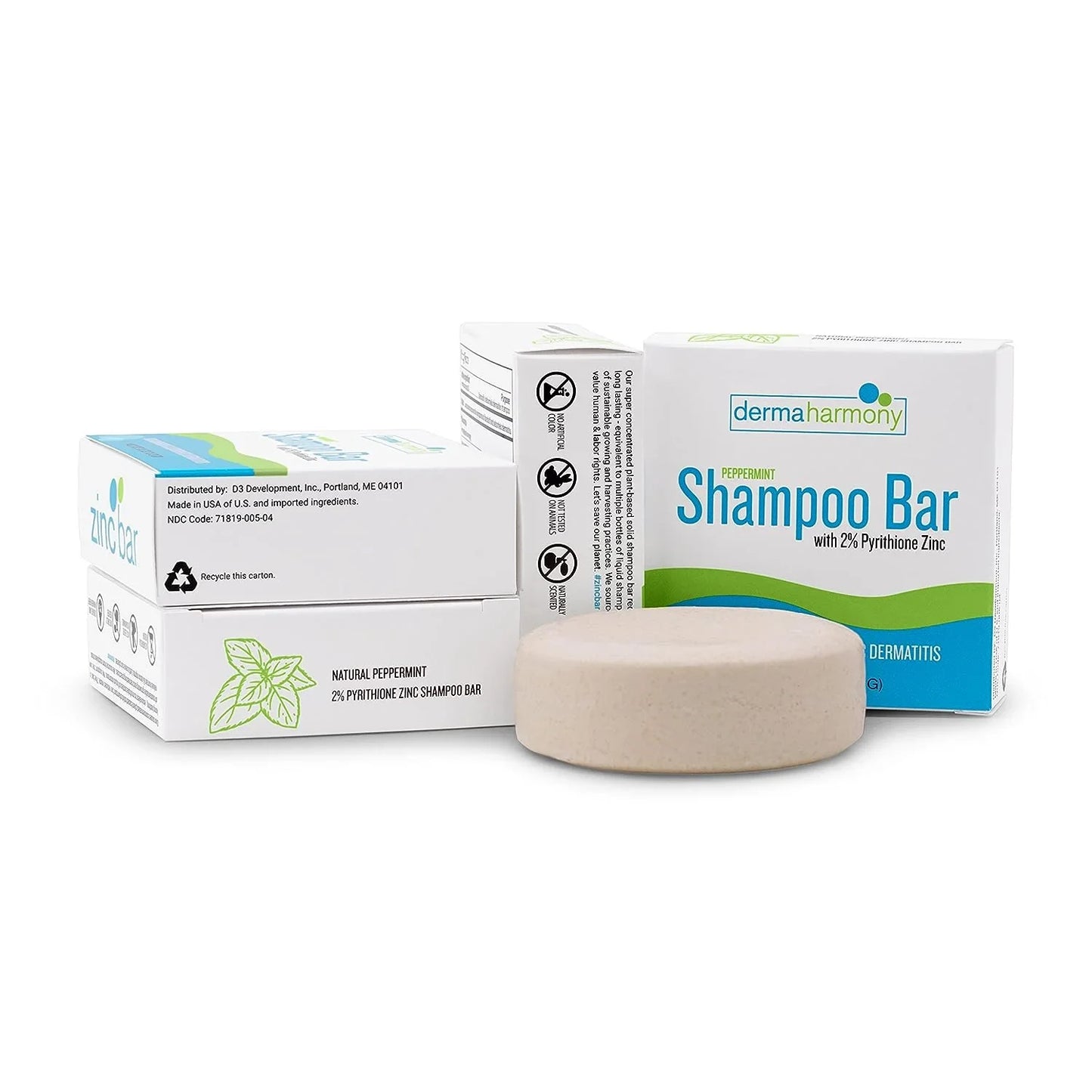 Dermaharmony 2% Pyrithione Zinc Shampoo Bar for Dandruff and Seborrheic Dermatitis - Peppermint (4 Oz) - USA in UK