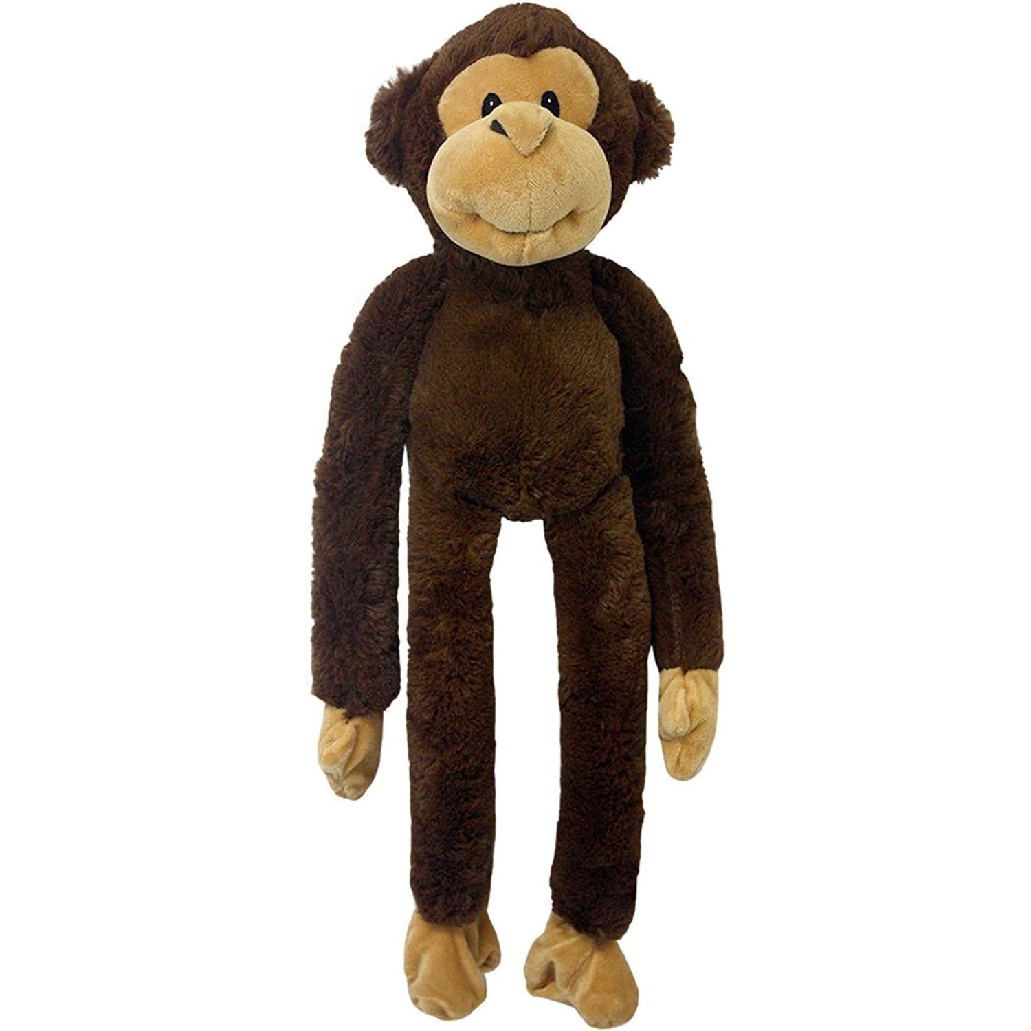 MULTIPET Swingin Safari Monkey Large Plush Dog Toy with Extra Long Arms and Legs with Squeakers, Brown, 22-Inch