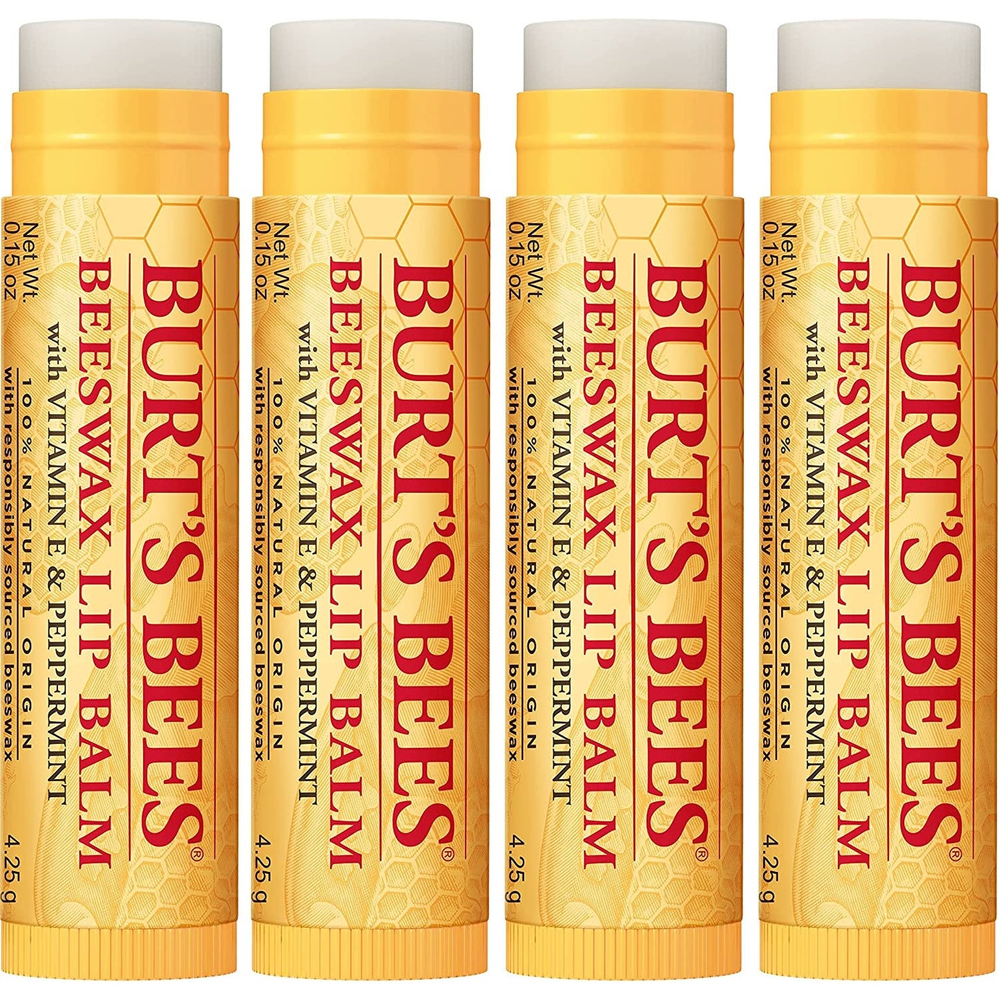 Burts Bees Beeswax Lip Balm Pack, 0.15 Oz, 4-Piece