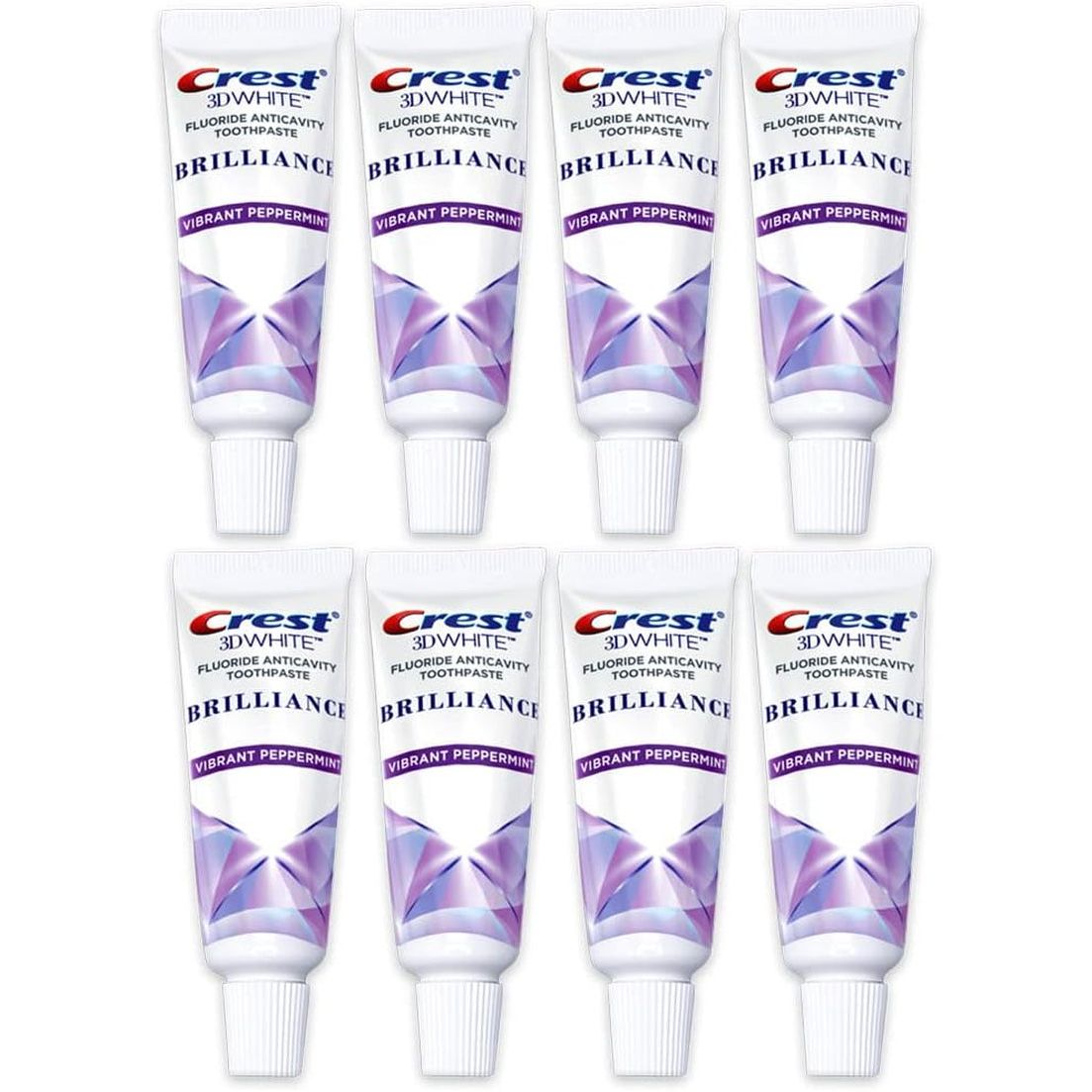 Crest 3D White Brilliance Toothpaste, Vibrant Peppermint, Travel Size 0.85 Oz (24G) - Pack of 8