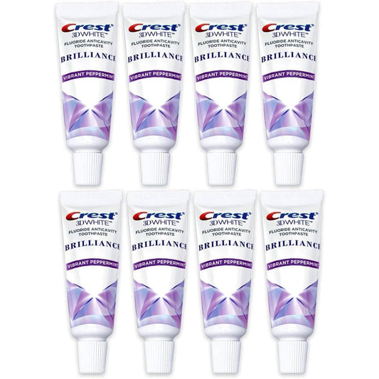Crest 3D White Brilliance Toothpaste, Vibrant Peppermint, Travel Size 0.85 Oz (24G) - Pack of 8