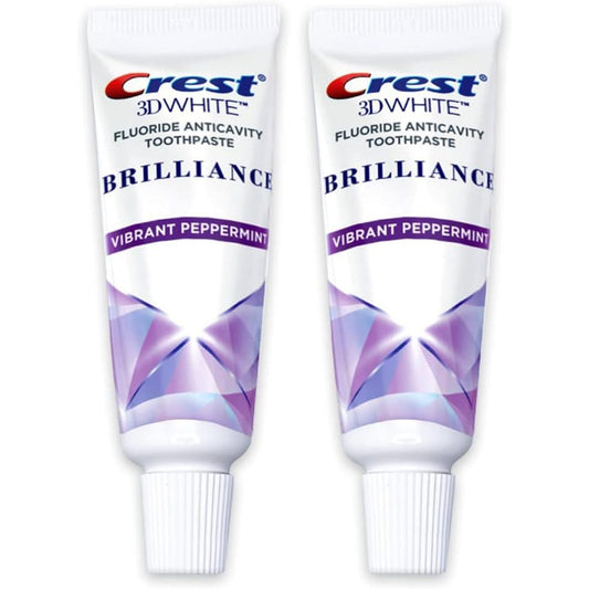Crest 3D White Brilliance Toothpaste, Vibrant Peppermint, Travel Size 0.85 Oz (24G) - Pack of 2
