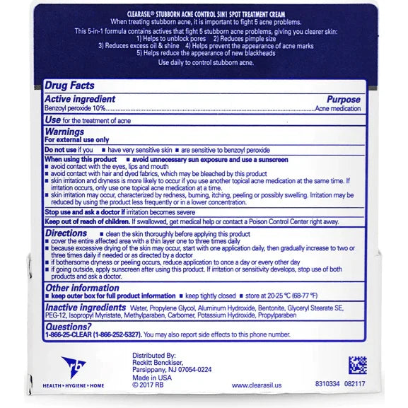 Clearasil Stubborn Acne Control Cream 5in1 - USA in UK