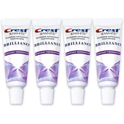 Crest 3D White Brilliance Toothpaste, Vibrant Peppermint, Travel Size 0.85 Oz (24G) - Pack of 4